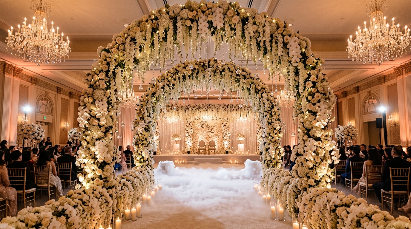 Opulent stage and floral decor by Adil Event